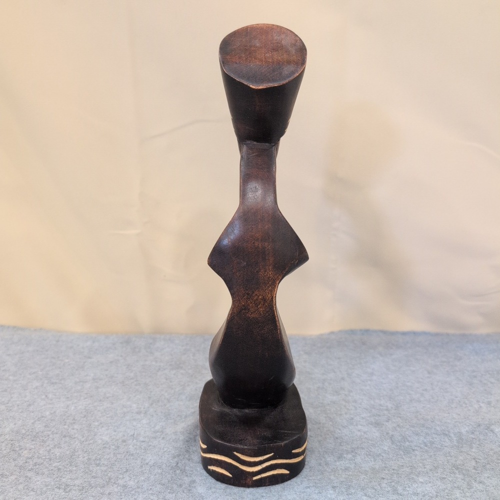 Vintage Hand Carved African Wooden Bust Sculpture Stylized Woman Folk Art - Picture 4 of 9